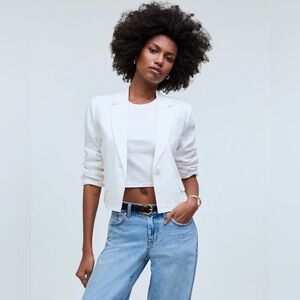 Madewell Cropped Blazer 100% Linen in White Size Small NWT